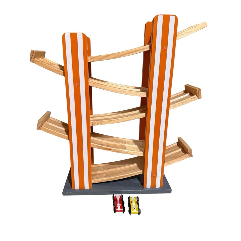 Land Of Nod Large Ramp Racer with 2 Wood Cars for Toddlers Kids Fast Track Rare